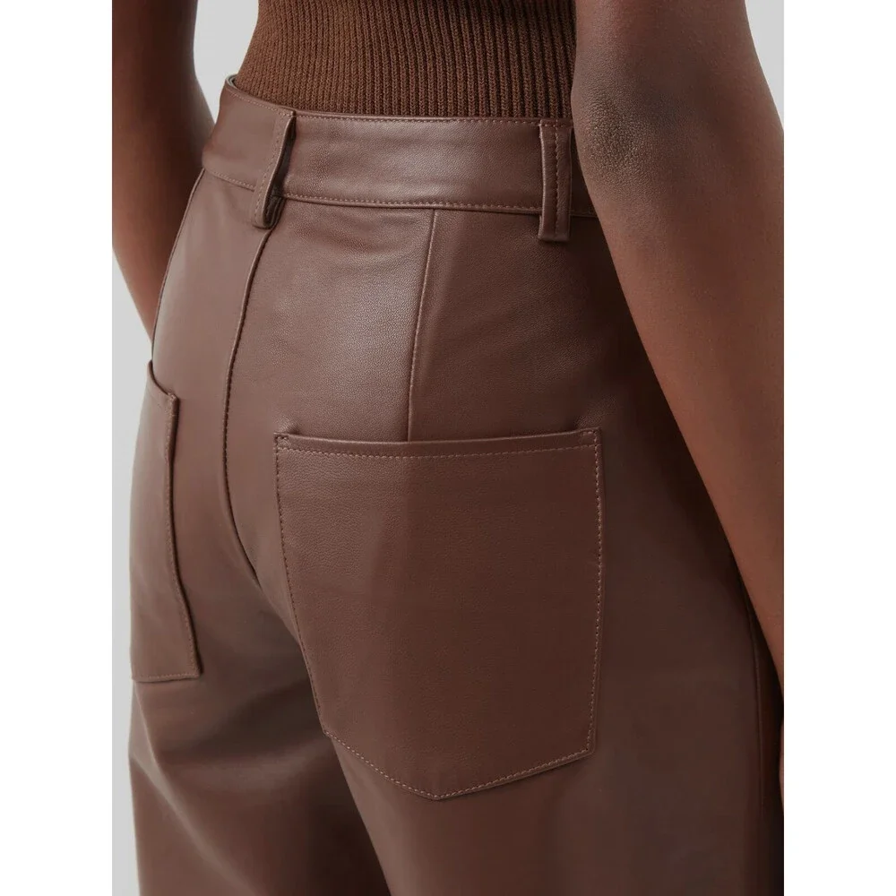 $1460 Wandler Women's Brown Chamomile Barrel-Leg Leather Pants Size S - Picture 5 of 7